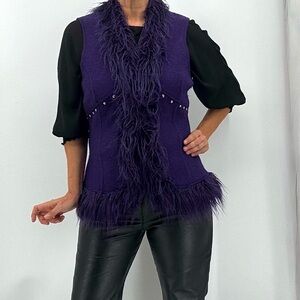 Vintage Y2K Penny Lane Boho Whimsigoth Plush Shaggy Faux Fur Wool Studded Vest